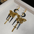 French Vintage Alloy Moon Butterfly Tassel Drop Earrings, Premium Sweet Cool Ear Cuff Style view 3