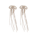 Light Luxury Alloy Rhinestone Bow Tassel Drop Earrings With Silver Pins Elegant Jewelry view 5