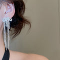 Light Luxury Alloy Rhinestone Bow Tassel Drop Earrings With Silver Pins Elegant Jewelry view 3