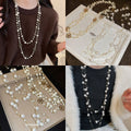 Vintage Crystal Enamel Flower Faux Pearl Sweater Necklace Elegant Light Luxury Pendant view 1