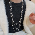 Vintage Crystal Enamel Flower Faux Pearl Sweater Necklace Elegant Light Luxury Pendant view 3