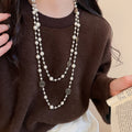 Vintage Crystal Enamel Flower Faux Pearl Sweater Necklace Elegant Light Luxury Pendant view 4