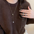 Korean Style Adjustable Faux Pearl Heart Geometric Sweater Necklace For Daily Commute view 1
