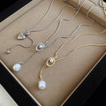 Korean Style Adjustable Faux Pearl Heart Geometric Sweater Necklace For Daily Commute view 4