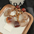 Vintage Maillard Brown Heart Beaded Tassel Alloy Acrylic Drops Elegant Commuter Statement Earrings view 3