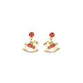 Elegant Chinese Style Red Enamel Rhinestone Hollow Coin Rocking Horse Alloy Dangle Drop Earrings view 5