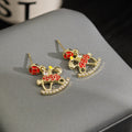 Elegant Chinese Style Red Enamel Rhinestone Hollow Coin Rocking Horse Alloy Dangle Drop Earrings view 4