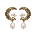 Light Luxury Moon Star Rhinestone Faux Pearl Stud Earrings For Women, Vintage Elegant Geometric Design view 5