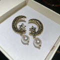 Light Luxury Moon Star Rhinestone Faux Pearl Stud Earrings For Women, Vintage Elegant Geometric Design view 4