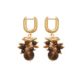 18K Gold Plated Bird Tiger Eye Stone Tassel Drop Earrings Vintage Geometric Round Style view 5