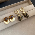 18K Gold Plated Bird Tiger Eye Stone Tassel Drop Earrings Vintage Geometric Round Style view 3