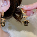 18K Gold Plated Bird Tiger Eye Stone Tassel Drop Earrings Vintage Geometric Round Style view 4
