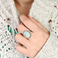 Vintage Faux Moonstone Women's Ring Simple Elegant Oval Statement Fashion Jewelry Accessory view 3