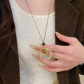 Light Luxury Vintage Iron Sweater Necklace With Tiger Eye Geometric Diamond Pendant view 3