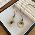 Light Luxury Vintage Iron Sweater Necklace With Tiger Eye Geometric Diamond Pendant view 2