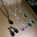 Light Luxury Copper Rhinestone Flower Heart Pendant Necklace Stud Earrings Jewelry Set For Women view 3