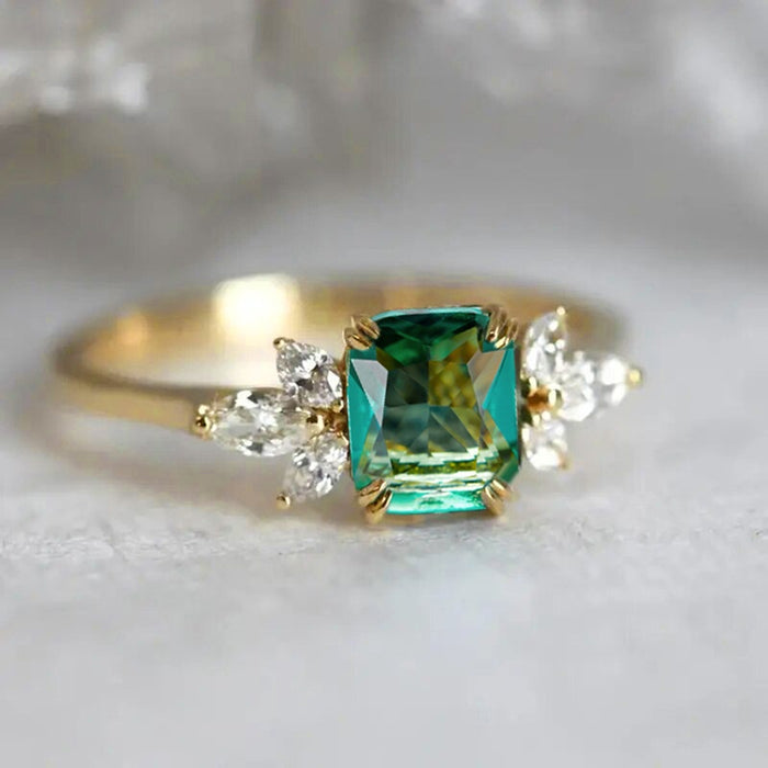 European Style Faux Jade Marquise Ring For Women With Delicate Micro Paved Zircon