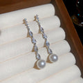 Chic Faux Pearl Zircon Waterdrop Tassel Drop Earrings With Silver Needle Geometric Round Design view 4