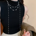 French Vintage Faux Pearl Teardrop Tassel Sweater Necklace Old Money Elegant Round Geometric Choker view 3