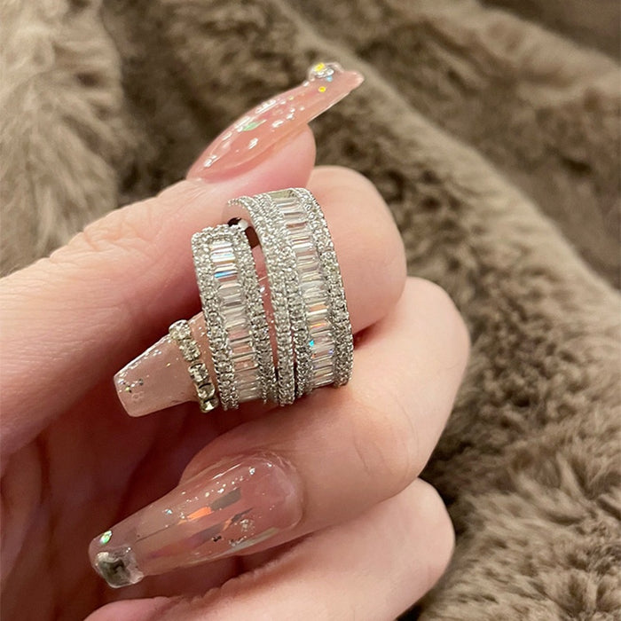 Korean Style Copper Zircon Square Open Ring For Women Minimalist Light Luxury Jewelry
