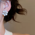 Light Luxury French Retro Faux Pearl Zircon Flower Stud Earrings With Sterling Silver Pins view 3