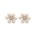 Light Luxury French Retro Faux Pearl Zircon Flower Stud Earrings With Sterling Silver Pins view 5
