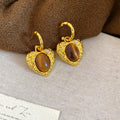 Maillard Style Tiger Eye Heart Pendant Drop Earrings With Silver Pin For Women view 4