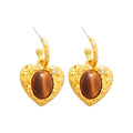 Maillard Style Tiger Eye Heart Pendant Drop Earrings With Silver Pin For Women view 5