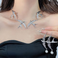 Vintage Swallow Bird Pearl Wing Pendant Necklace And Earrings Jewelry Set In Iron view 4