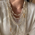 French Vintage Faux Pearl Beaded Long Sweater Necklace Light Luxury Geometric Round Pendant view 3