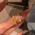 24K Gold Plated Copper Zircon Oval Open Ring Vintage Light Luxury Geometric Ring For Women view 3