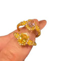 24K Gold Plated Copper Zircon Oval Open Ring Vintage Light Luxury Geometric Ring For Women view 5