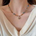 Light Luxury Copper Tiger Eye Stone Sun Pendant Necklace For Women Vintage Geometric Collarbone Chain view 4