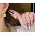 24K Gold Plated Copper Round Zircon Stud Earrings With Silver Posts Vintage Light Luxury Chinese Style view 2