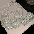 French Multi Layer Faux Pearl Necklace Ear Hook Bracelet Light Luxury Jewelry Set view 2