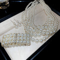 French Multi Layer Faux Pearl Necklace Ear Hook Bracelet Light Luxury Jewelry Set view 4