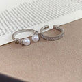 Korean Light Luxury Copper Zircon Pearl Open Ring For Women Geometric Round Minimalist Jewelry view 4