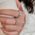 Korean Light Luxury Copper Zircon Pearl Open Ring For Women Geometric Round Minimalist Jewelry view 1