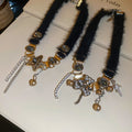 Plush Rhinestone Star Tassel Pearl Necklace Dark Sweet Cool Designer Choker view 4