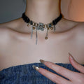 Plush Rhinestone Star Tassel Pearl Necklace Dark Sweet Cool Designer Choker view 3