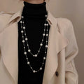 Light Luxury Faux Pearl Crystal Beaded Round Geometric Sweater Necklace Vintage Elegant Design view 1