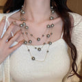 Light Luxury Faux Pearl Crystal Beaded Round Geometric Sweater Necklace Vintage Elegant Design view 3
