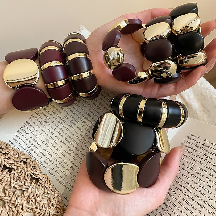 Acrylic Oval Geometric Spliced Elastic Bangle, Trendy Statement Bracelet For Women