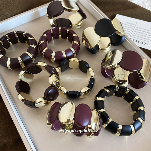 Acrylic Oval Geometric Spliced Elastic Bangle, Trendy Statement Bracelet For Women