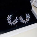 Light Luxury Copper Zircon Crescent Wheat Stud Earrings Korean Elegant Geometric Circle Jewelry view 2