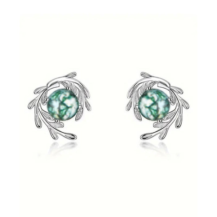 Korean Green Moss Aquatic Plant Sticker Stud Earrings, Minimalist Daily Commute Jewelry For Women
