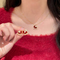 18K Gold Plated Copper Zircon Horse Necklace And Stud Earrings Jewelry Set, Light Luxury Chinese Style view 3