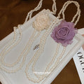 Light Luxury Chiffon Flower Faux Pearl Sweater Necklace Elegant Women's Fashion Jewelry view 4