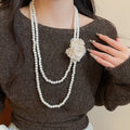 Light Luxury Chiffon Flower Faux Pearl Sweater Necklace Elegant Women's Fashion Jewelry view 1