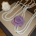 Light Luxury Chiffon Flower Faux Pearl Sweater Necklace Elegant Women's Fashion Jewelry view 2